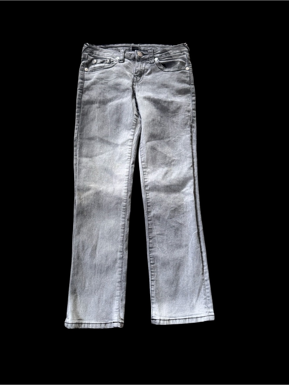 True Religion Ricky Relaxed Straight Jeans Women’s Size 14 Gray Wash Denim